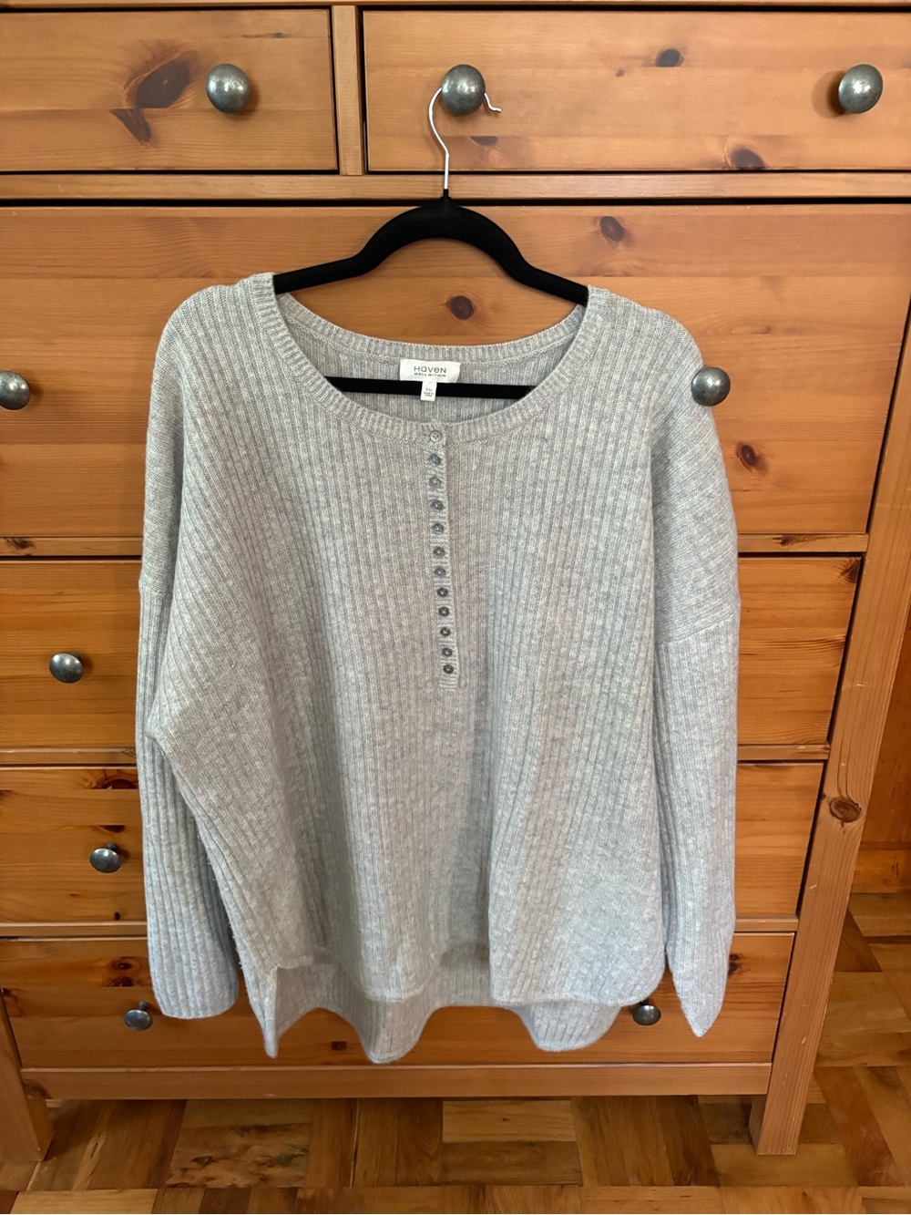 Cozy Heather Gray Ribbed Henley Crewneck Sweater